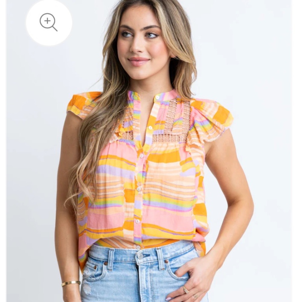 Karlie boho watercolor blouse with ruffle and lace details, NWT - Picture 9 of 10